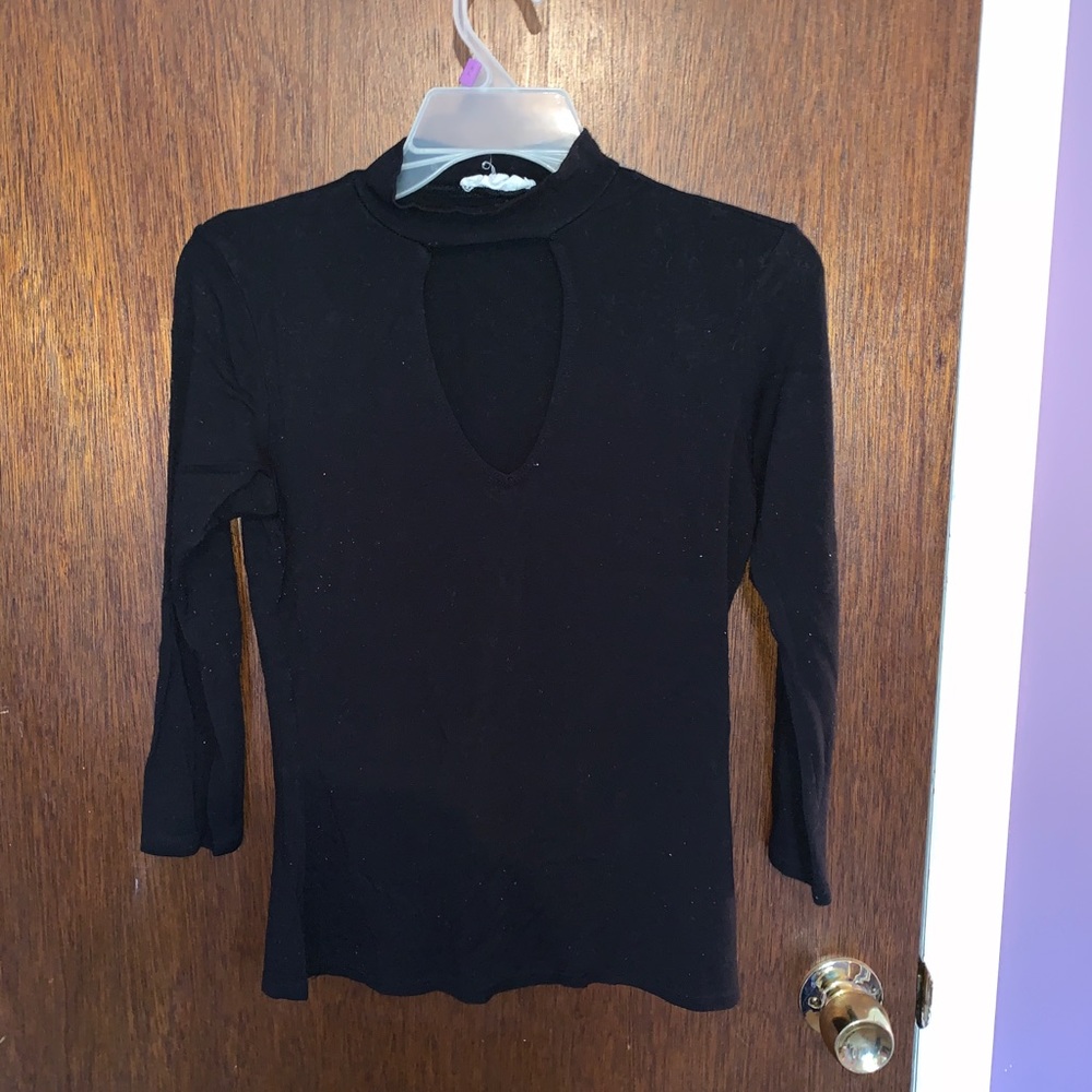 black long sleeve with deep cut